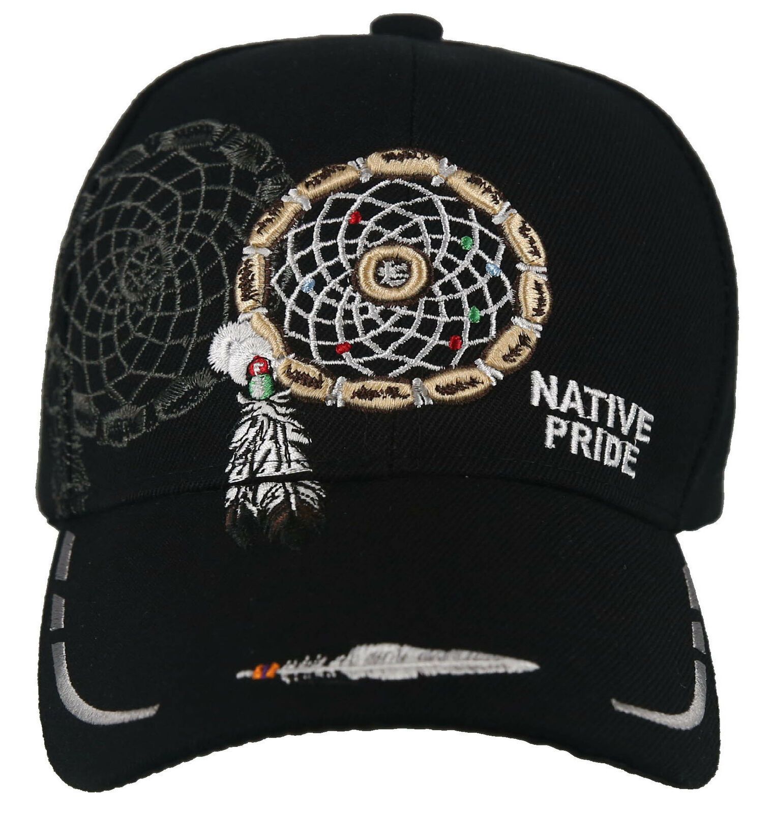 NATIVE PRIDE DREAM CATCHER FEATHER BALL CAP HAT BLACK Men's Hats