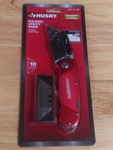 Husky Folding Knife Textured Grip With 10 Disposable Blades RED Utility ...