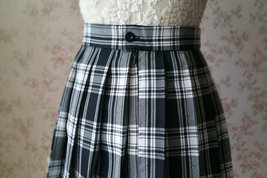 Black and White Plaid Skirt Mini Pleated Plaid Skirt Outfit A-line High Waisted image 5