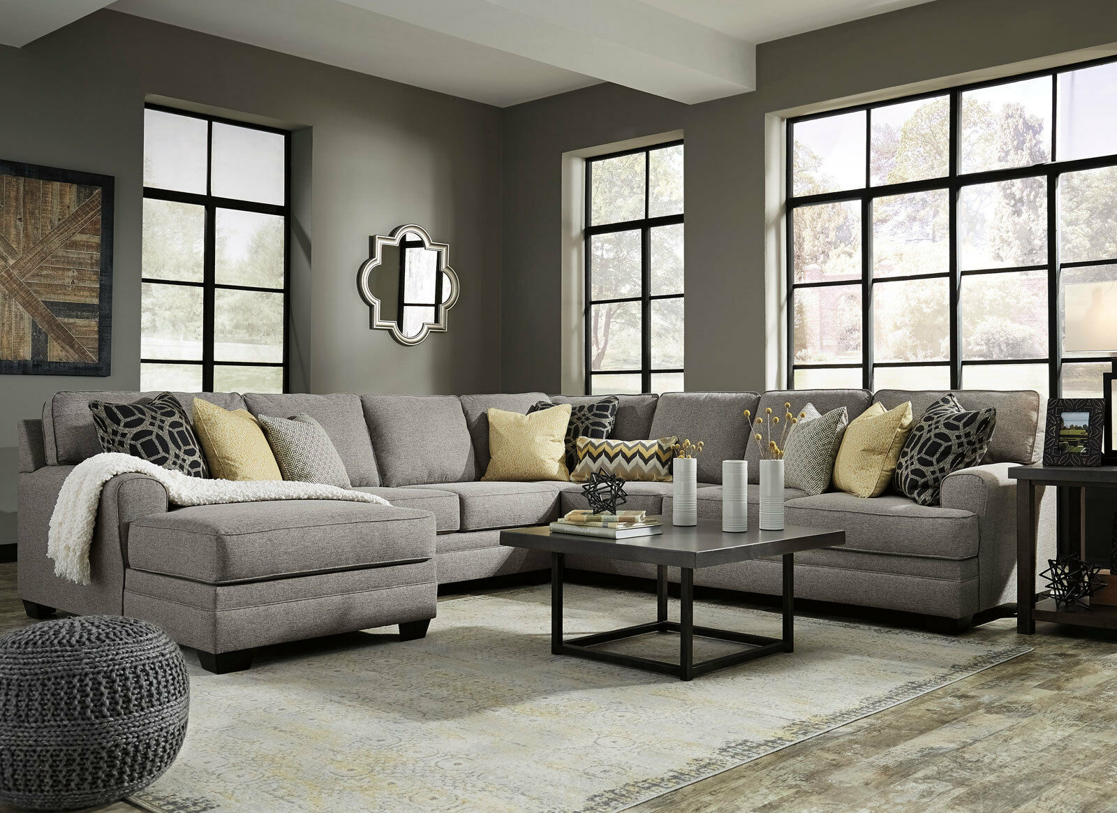 MERIDA Large Gray Microfiber Living Room Set 5pcs Sofa 