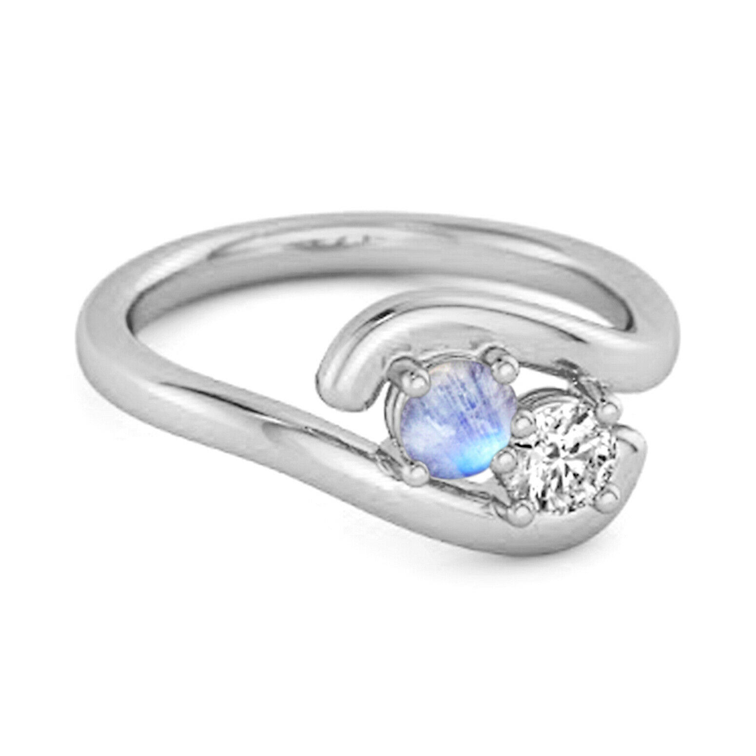 0.5 Ct Moonstone 9k White Gold Two Stone Swirl Engagement Ring