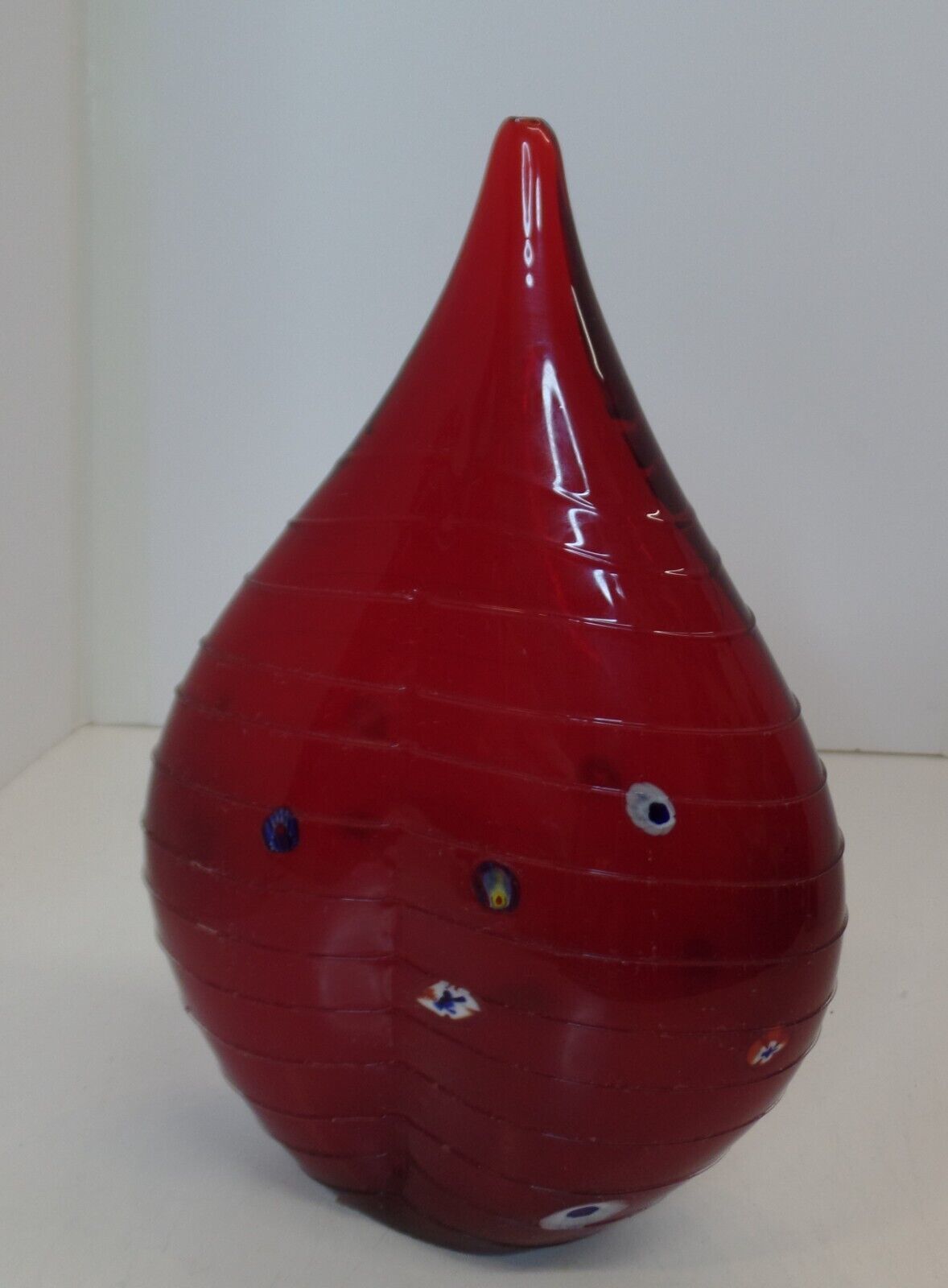 Red Heavy Well Made Glass Vase 10.5" Tall by 7" Wide, Weighs 3lbs 2 oz