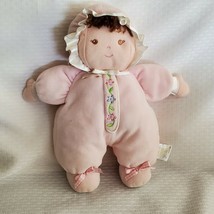 Carter's Just One Year Pink Velour Brown Hair Baby Doll Plush Rattle Flowers 11" - $49.49