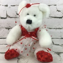 Vintage Teddy Bear Plush White Red Collectible Valentines Gift Toy  - $19.79