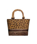 Gold Leopard Handbag With Bamboo Handles, Small Gold Leopard Purse, Leop... - $64.99