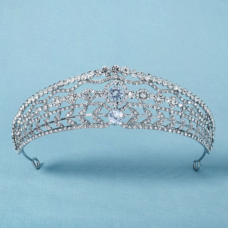 Miallo Rhinestone Crown Headband Bridal Wedding Hair Jewelry Silver Color Tiaras