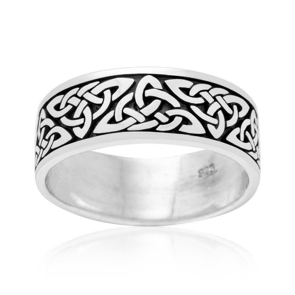 925 Sterling Silver Celtic Irish Triquetra Knot Band Ring - Rings