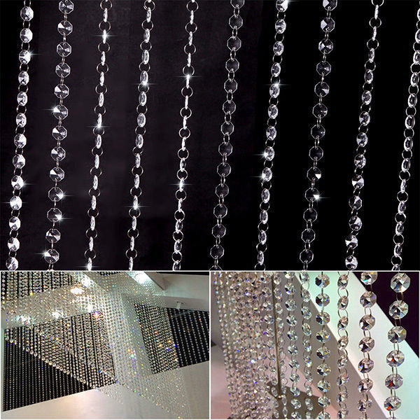 10Pcs 33ft/10m Garland Diamond Crystal Beads Door Window Curtain Wedding Decor 