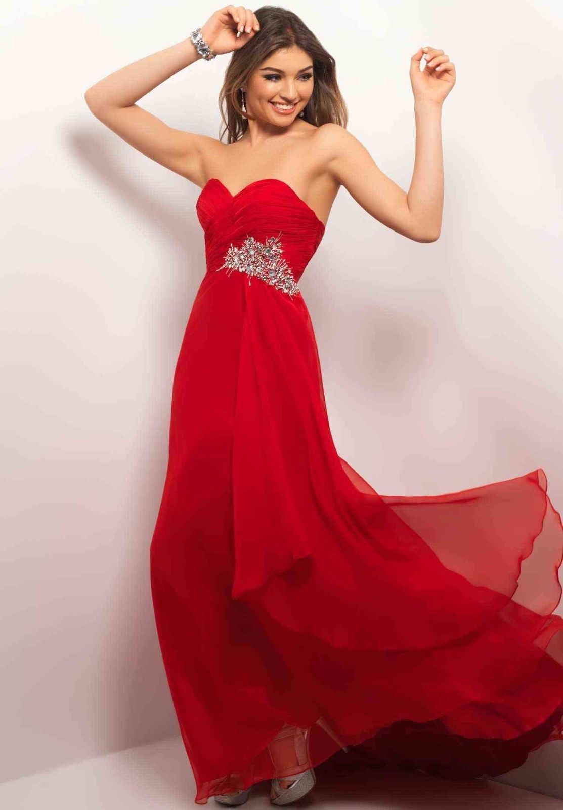 Image of Sexy Strapless Red or Blue Long Chiffon Evening Gown/Prom Dress/Jeweled Waist