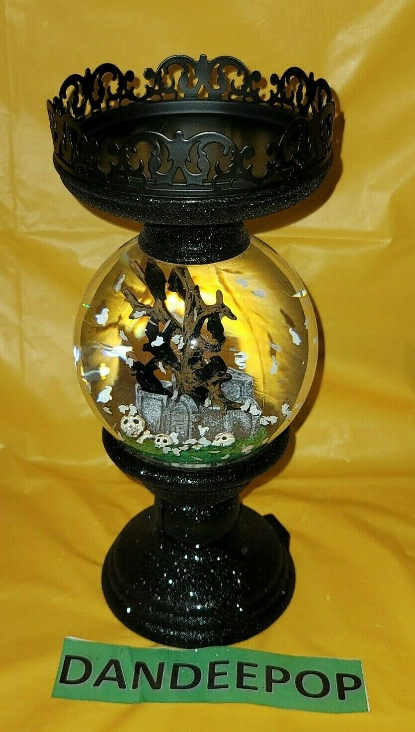 Bath And Body Works Lighted Spooky Cemetery Waterglobe Halloween Candle Holder