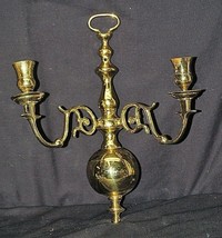 Old Vintage Heavy Brass Candle Wall Sconce Two Arm Candle Holder Home Decor - $34.64