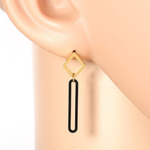 Gold Tone Drop Earrings with Black Gun-Metal Dangling Accent - $22.99