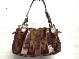 Geniune Leather ANTHROPOLOGIE Ladies Suede Faux Fur Brown Tote Handbag o... - $49.99