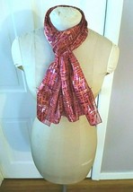 Neck Scarf Women Oblong 58&quot; Long Rectangle Semi Sheer Red Abstract Print - $14.33