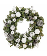 32&quot; Pre-Lit Silver Ornament Wintery Pine Artificial Christmas Wreath NEW - $69.99