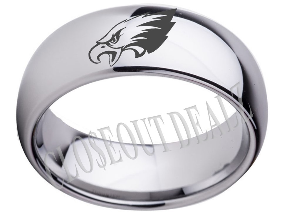 Philadelphia Eagles Ring Wedding Band Tungsten 8mm Silver