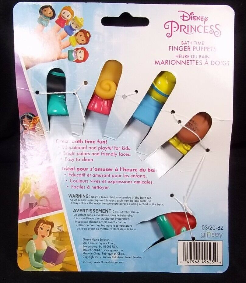 Disney Princess vinyl finger Puppets Ariel Belle Jasmine Cinderella