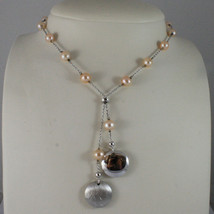.925 SILVER RHODIUM NECKLACE WITH FRESHWATER ROSE PEARLS AND DISC PENDANT image 1