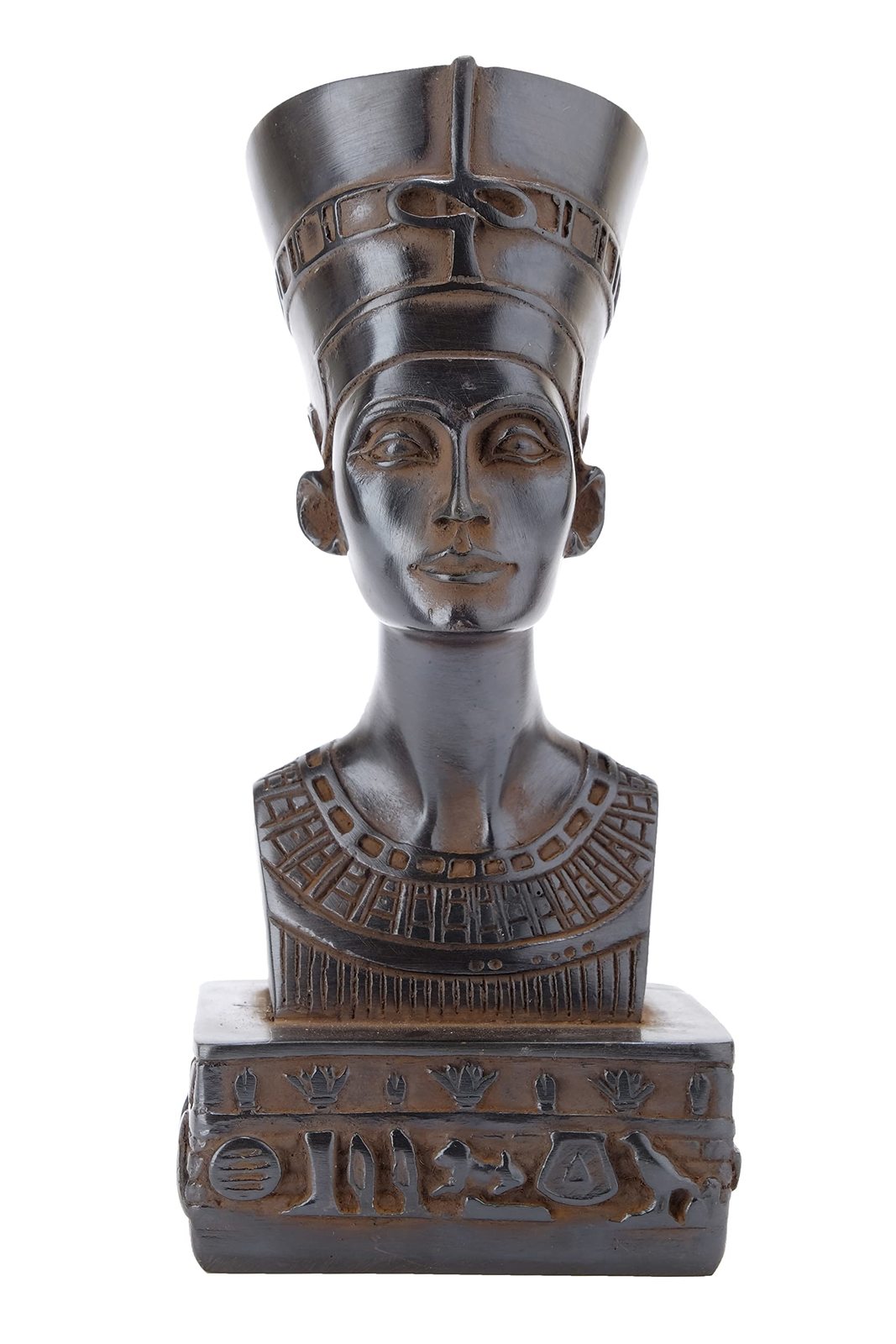 Statue of Egyptian Queen Nefertiti black heavy solid stone made in Egypt. Nefert
