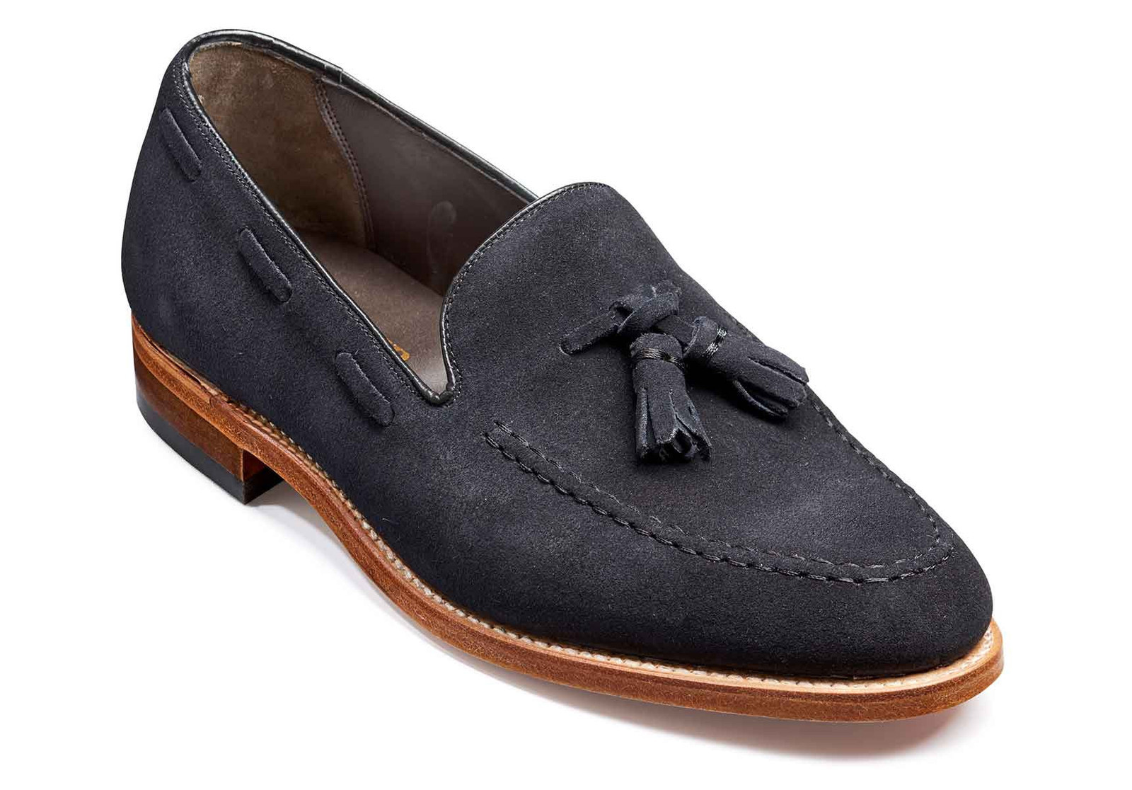 Handmade Men's Navy Blue Suede Slip Ons Loafer Tassel Shoes - Slippers