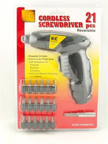 4.8 Volt 1//4 Inch Cordless Screwdriver Kit with Built-in LED Light; Forward and Reverse Operation