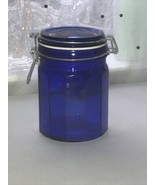 Vintage Cobalt Blue Glass 12 Panel Canister Jar w/ Wire Bale Hinged Lid ... - $11.66