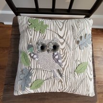 Owl Throw Pillow, 12" Bird Embroidered Decorative Pillow, Grey Green Oak Tree