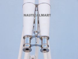 NauticalMart Floor Standing Chrome White Leather Binoculars 62"  image 3