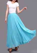 AQUA BLUE Long Chiffon Skirt High Waisted Plus Size Wedding Chiffon Skirt image 5