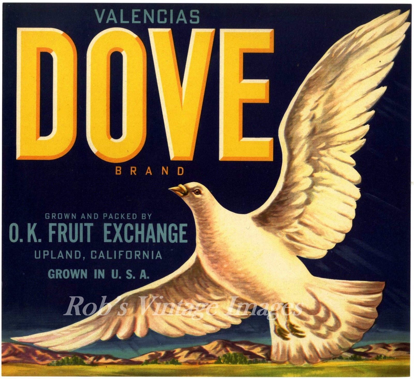 Upland San Bernardino County Dove #2 Orange Citrus Fruit Crate Label Art Print