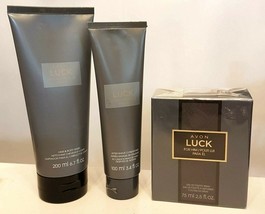 Avon LUCK for Him GIFT LOT Toilette Spray Hair Body Wash After shave Conditioner - $49.42