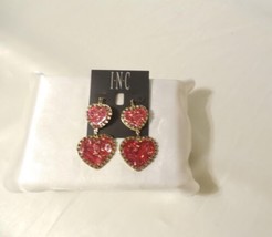Inc Gold-Tone 2-3/4&quot; Red Heart Glitter Dangle Drop Earrings M753 $34 - $16.31
