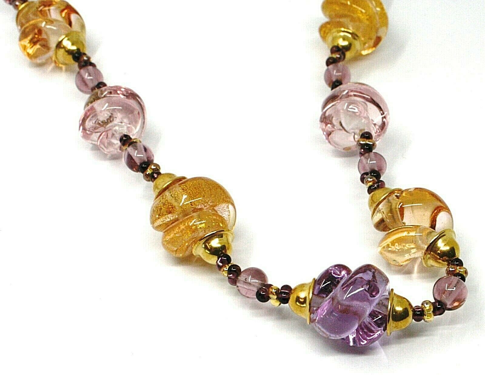 Necklace Antica Murrina Venezia CO740A05, Spirals Purple Yellow, Ovals ...