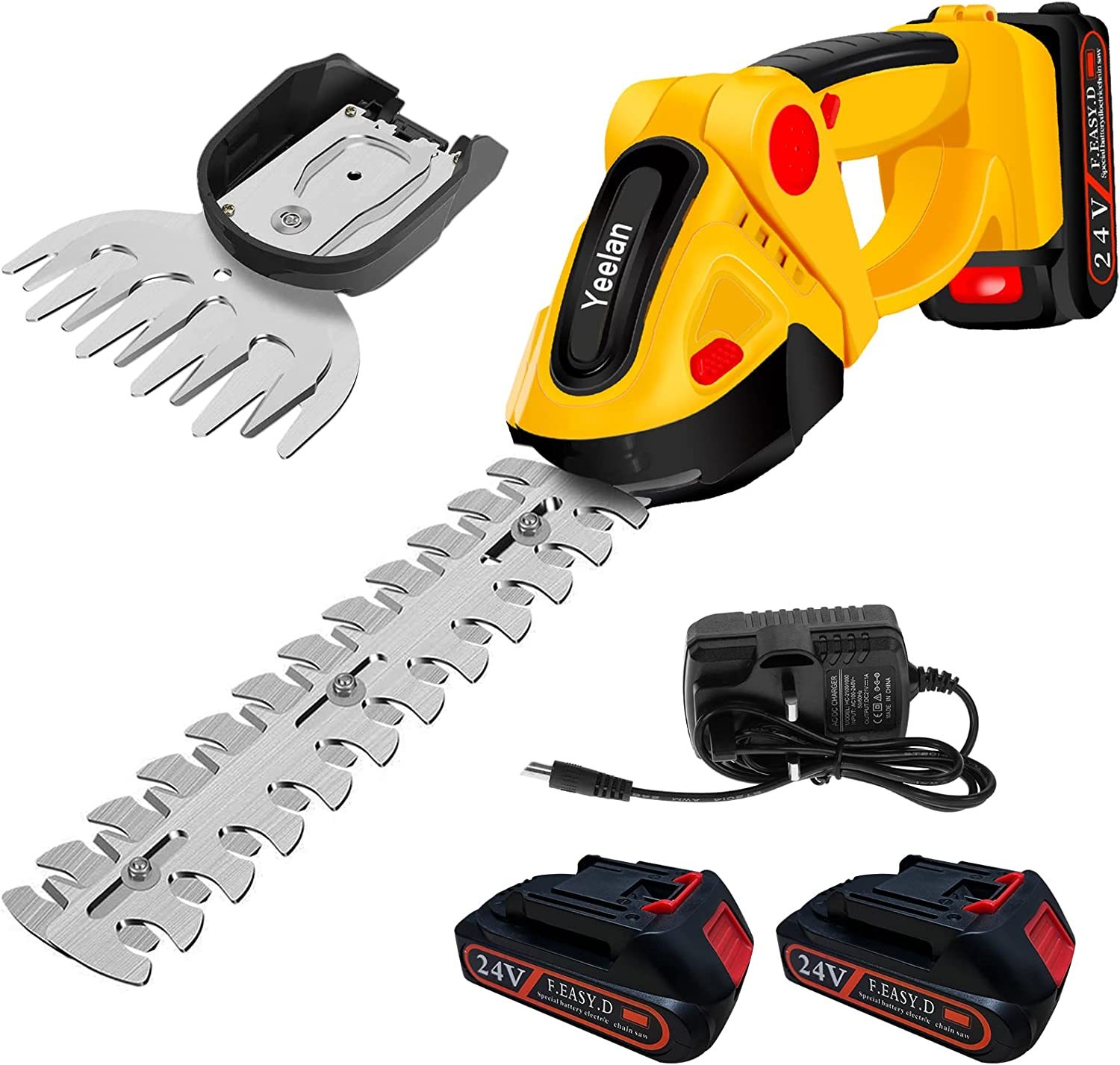 24V Hedge Trimmer Cordless & Grass Shear, Yeelan 2 in 1 Handheld Shrub