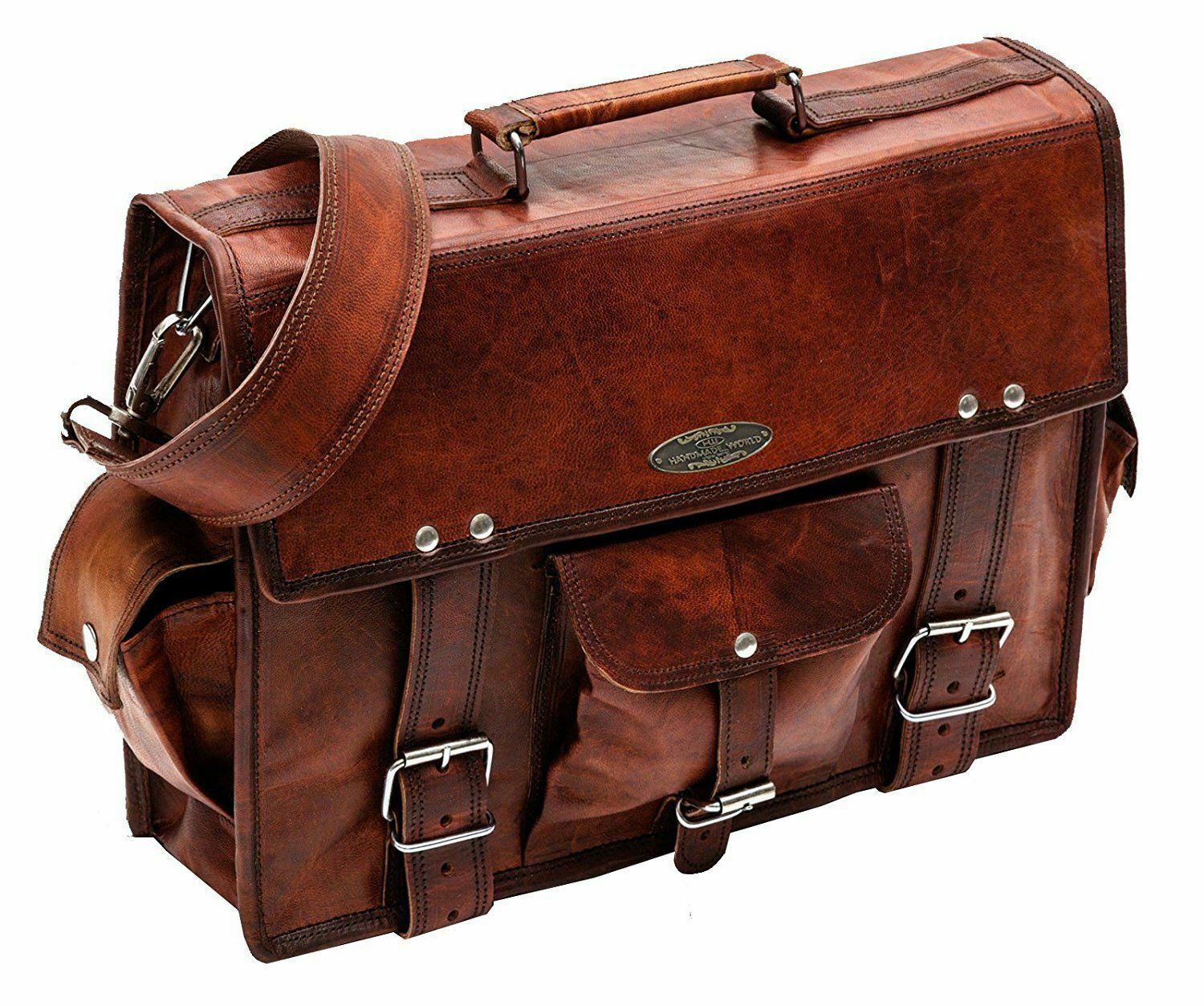New Leather Laptop Bag Cross-Over The Shoulder Briefcase Satchel For Men & Women - Bags