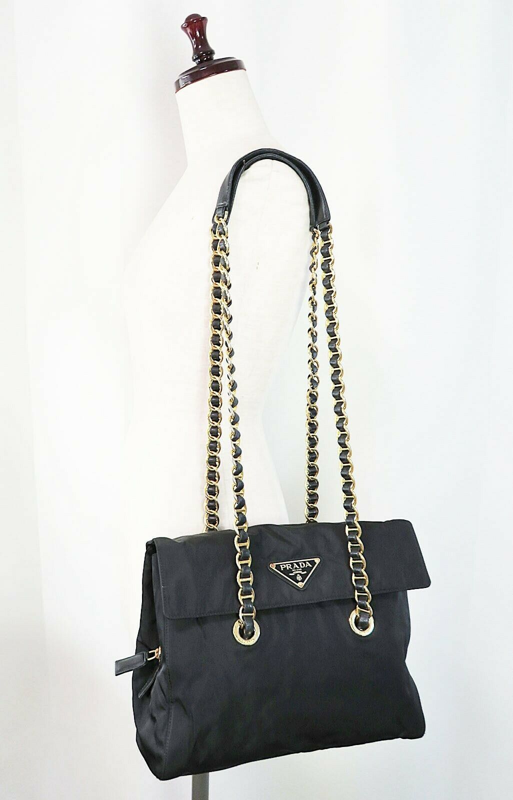 Authentic PRADA Black Quilted Nylon Chain Shoulder Bag Purse #36422 - Women&#39;s Bags & Handbags