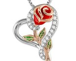 Rose Heart Flower Necklace Women Jewelry Birthday Wife Mom Girl Gift 18" Chain