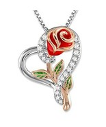 Rose Heart Flower Necklace Women Jewelry Birthday Wife Mom Girl Gift 18" Chain - £5.31 GBP