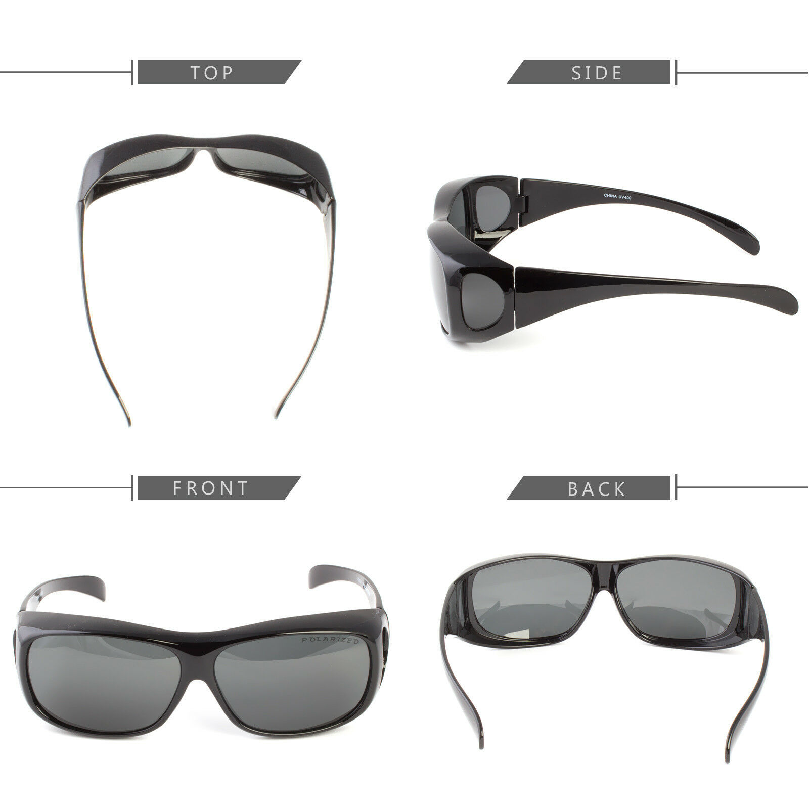 POLARIZED SOLAR SHIELD FIT OVER SUNGLASSES COVER ALL GLASSES DRIVE FISH