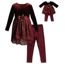 Girl and 18" Doll Matching Burgundy Lace Dress Leggings Outfit fit American Girl - $32.99