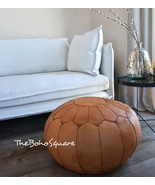 Handmade &amp; Hand-Stitched Moroccan Pouf, Genuine Leather Ottoman, All Lea... - $84.99
