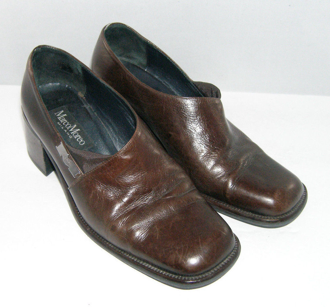 Marco Moreo Milano womens leather square toe brown loafers shoe 7.5 EU ...