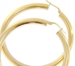 18K YELLOW GOLD ROUND CIRCLE HOOP EARRINGS DIAMETER 40 MM x 4 MM, MADE IN ITALY image 1