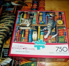 Jigsaw Puzzle 750 Pieces Wysocki Art Tiger Striped Cat Nap On Bookshelf ... - $14.84