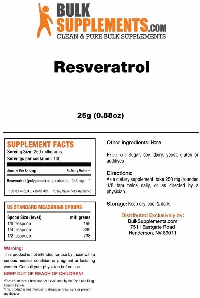 BulkSupplements Pure Resveratrol Powder (25 Grams)