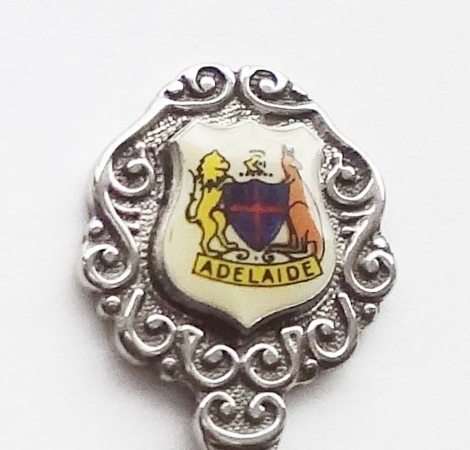 Collector Souvenir Spoon Australia Adelaide Coat of Arms Porcelain Emblem Single Flatware Pieces