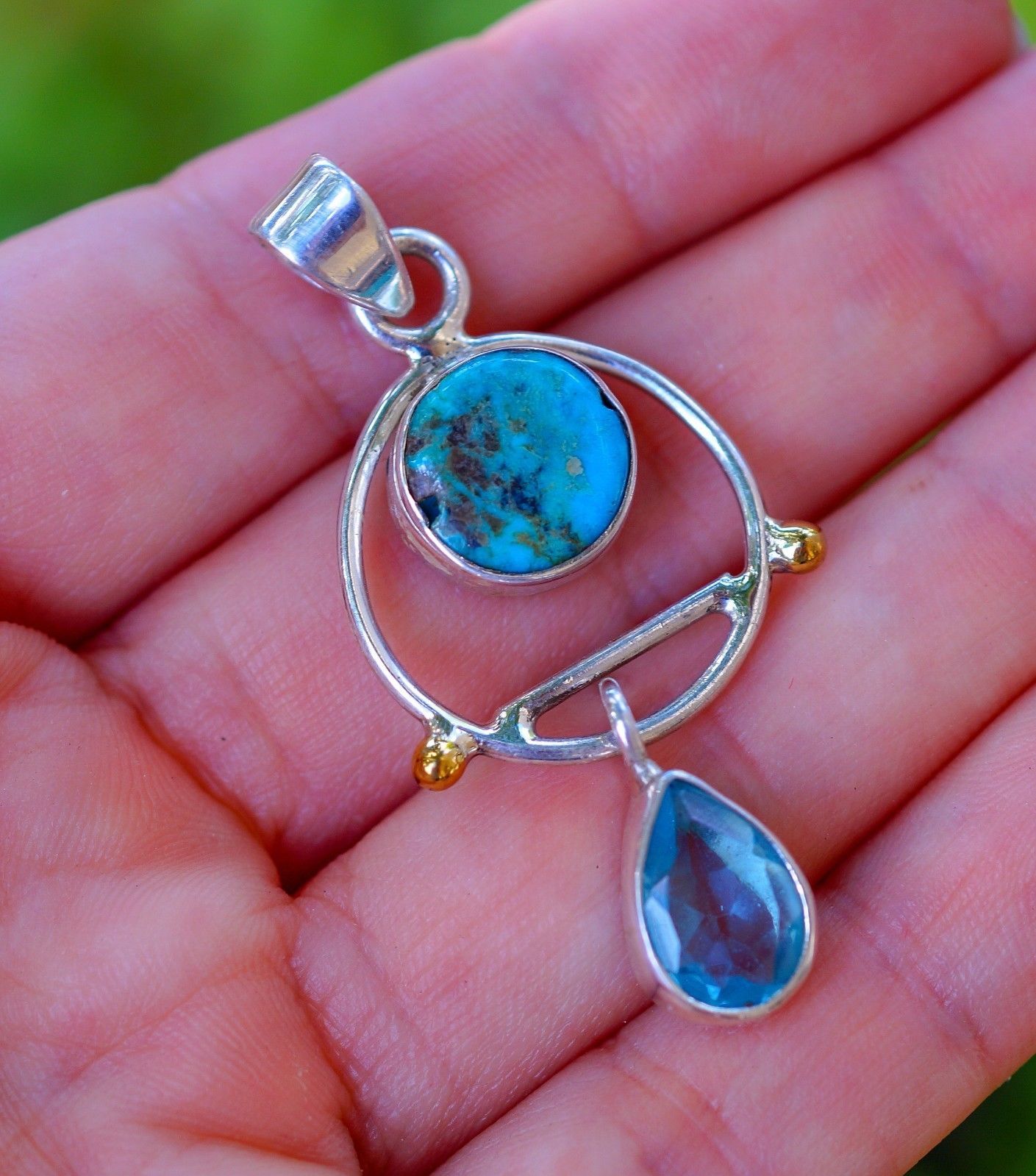 Amazing Turquoise & Blue Topaz set in Solid 925 Sterling Silver Pendant ...