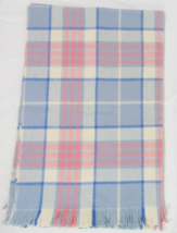 Amana Woolen Mills Plaid Blue Pink Pastel Fringed Wool Throw Blanket - $64.00