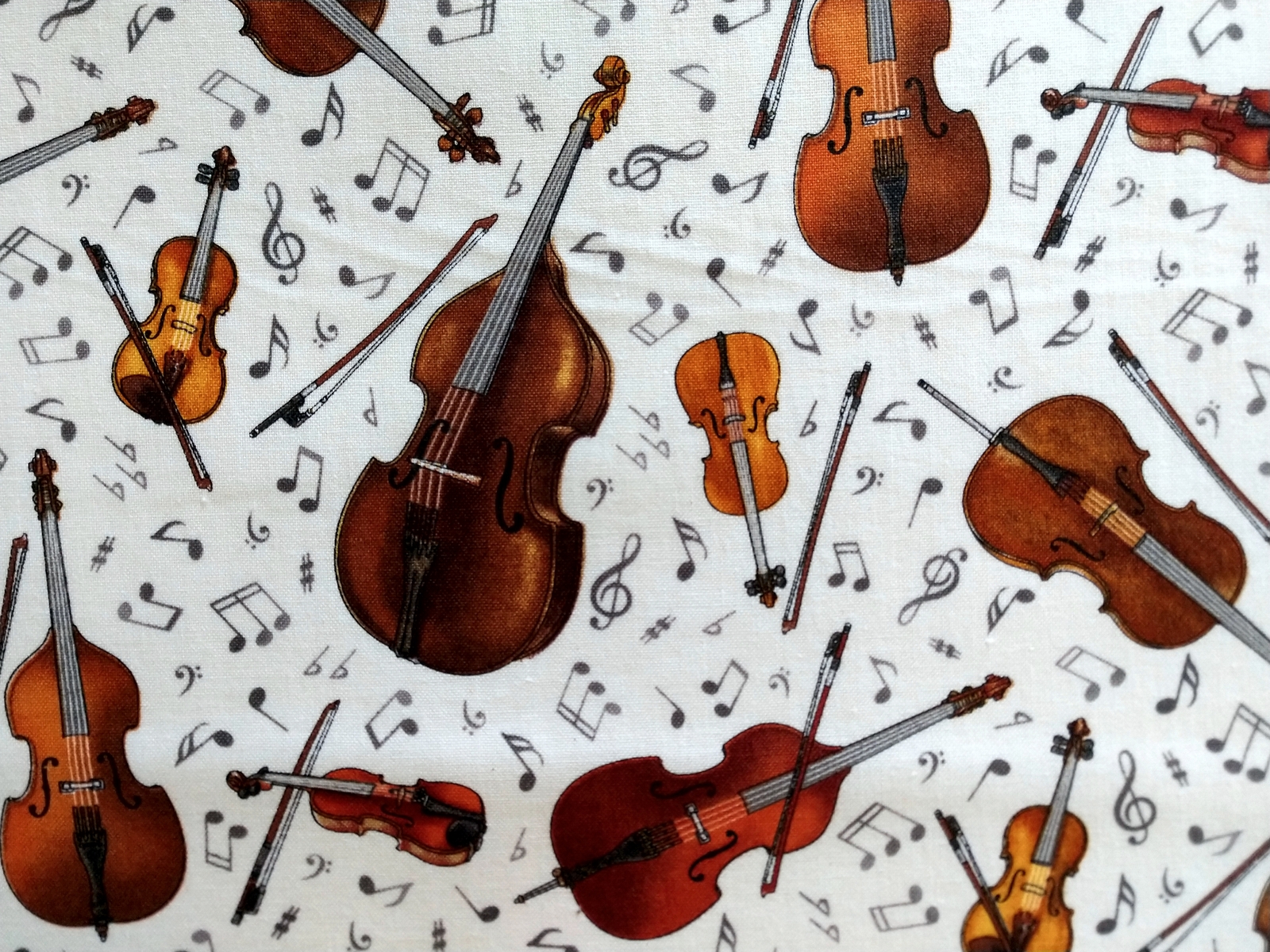 1/2 yd music/violin/viola/cello/string bass on cream quilt fabric-free shipping