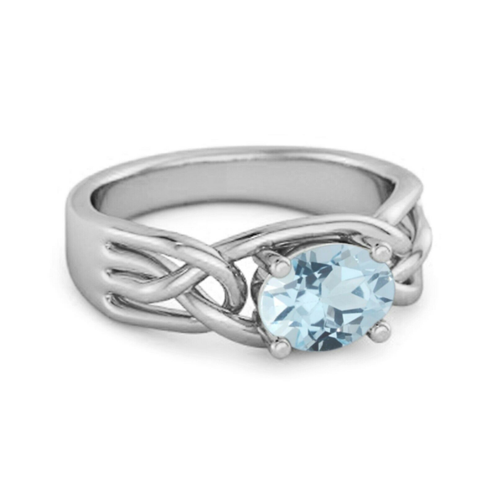 9k White Gold 0.50 Ctw Blue Topaz Horizontal Set Engagement Ring